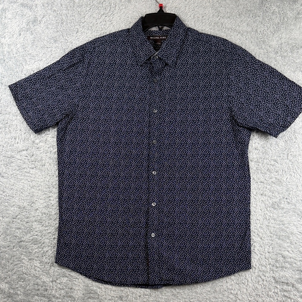 Michael Kors Men's Dark Blue Patterned Button Down Shirt